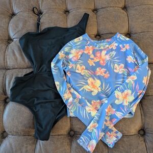 Xhilaration Black and Floral Blue Kids Bodysuit